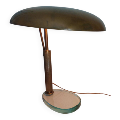 Lampe de bureau Italienne 1950 laiton et verre
