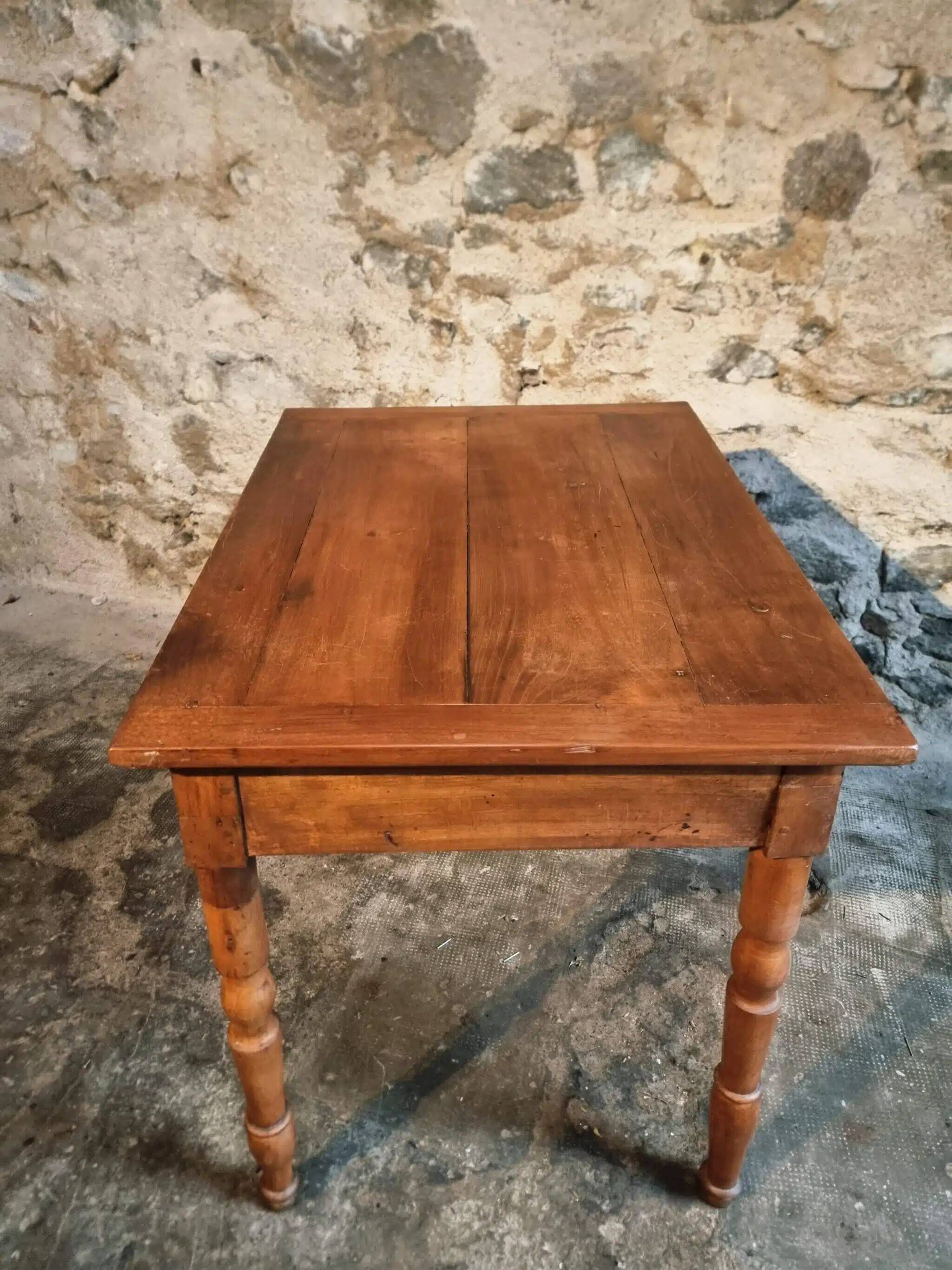 French vintage side table in cherry wood with a drawer.