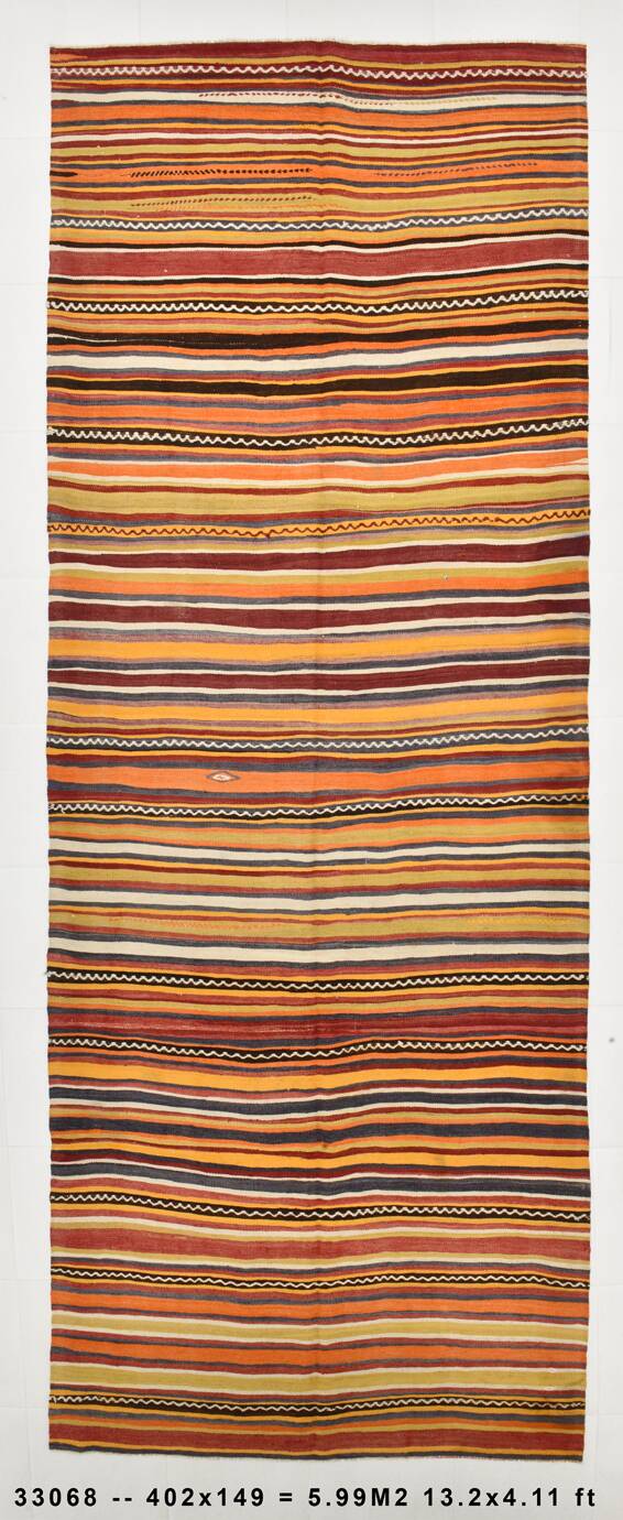 5x13 Orange Red Long Wide Vintage Kilim Rug, 149x402Cm SK 33068