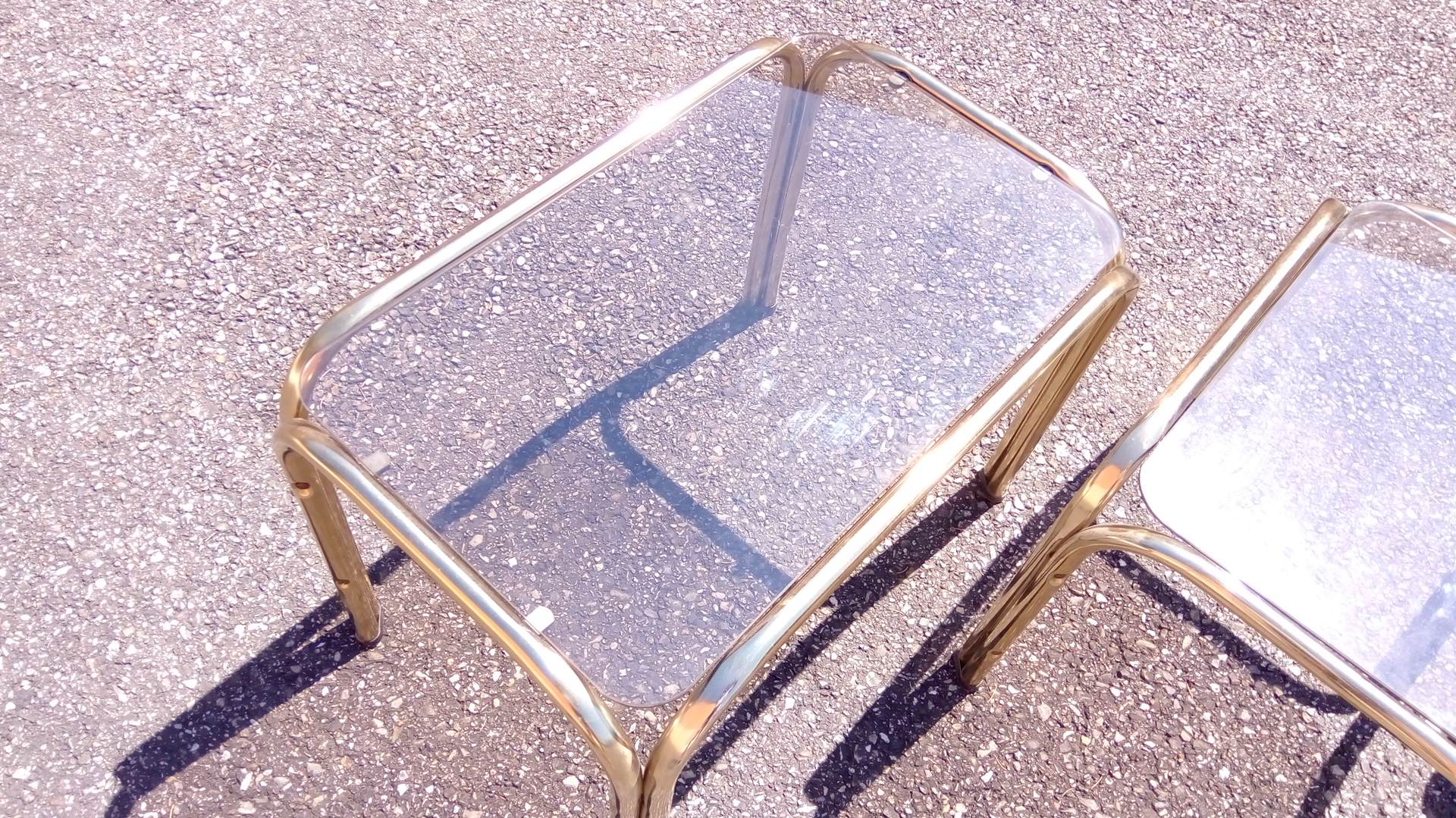 Series 3 pull out tables gold metal and glass