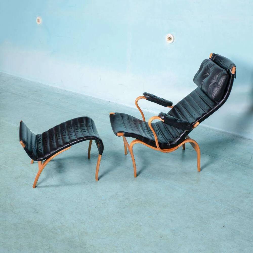 Design lounge armchair & ottoman 70s Bruno Mathsson Pernilla