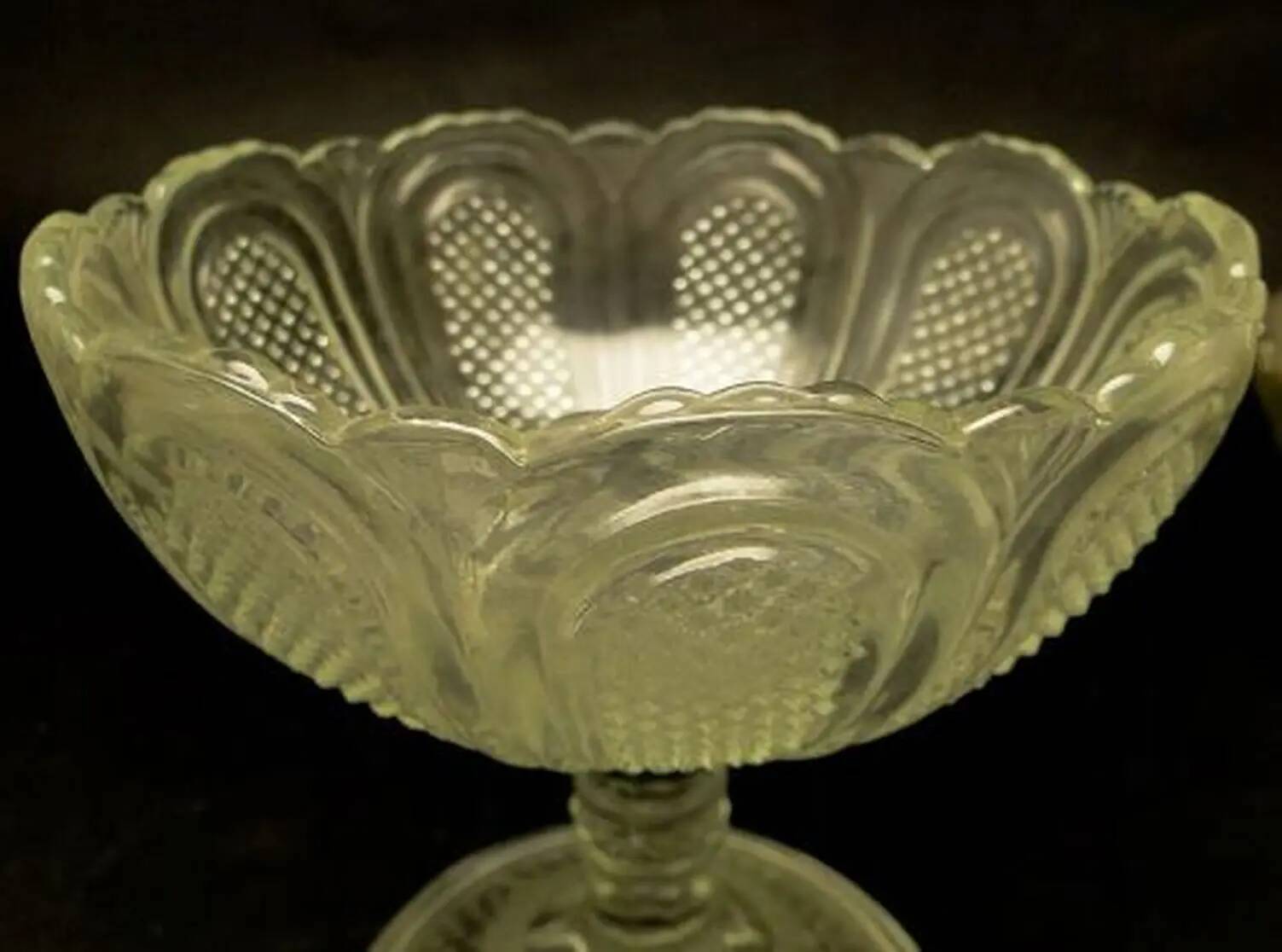 Basket sugar bowl, pressed glass, Ząbkowice, Poland, 1970s