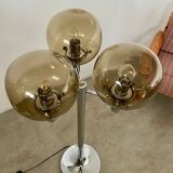 Old 3-light chrome and smoked glass floor lamp Italian design from the 70s vintage