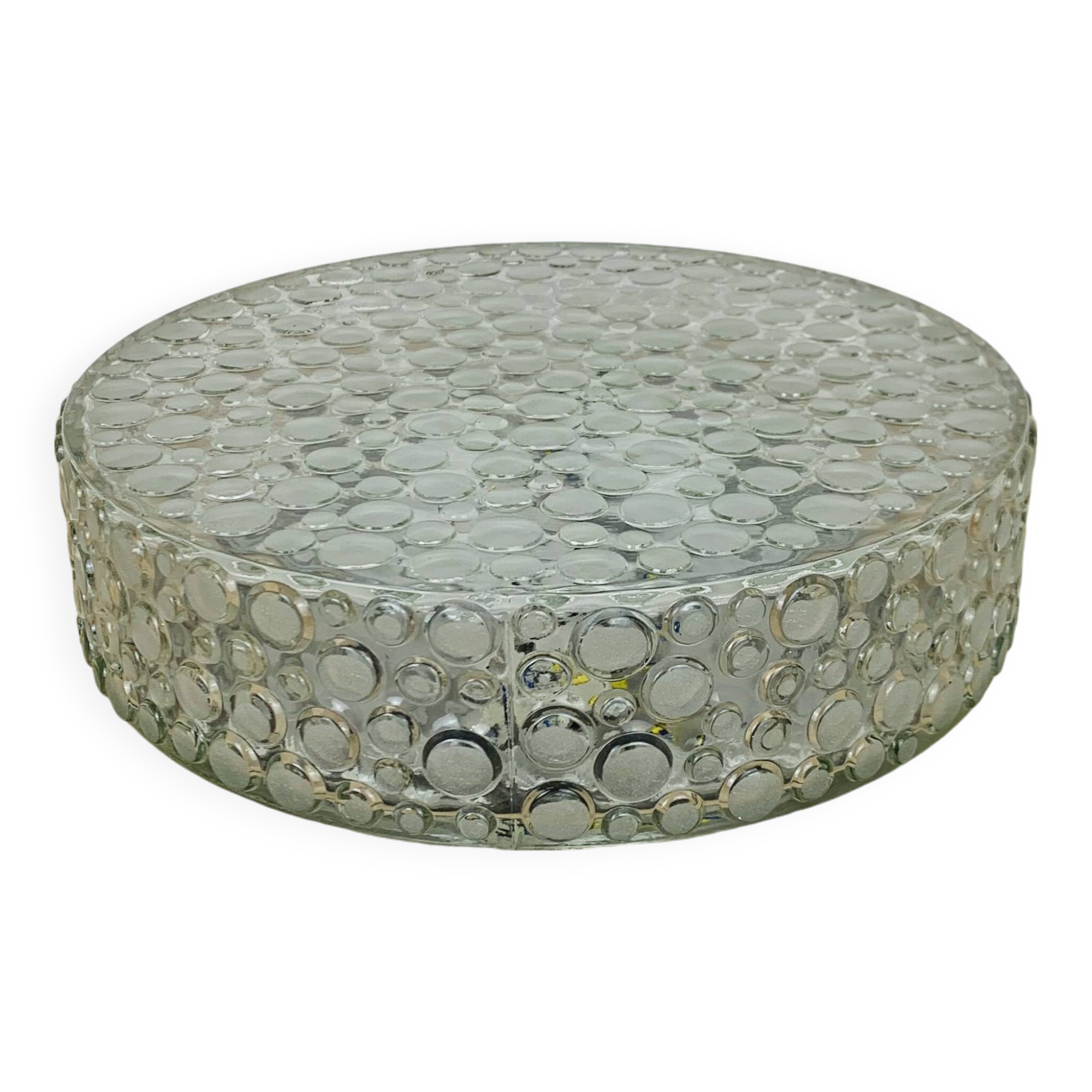 50s ceiling light, round molded glass, black metal