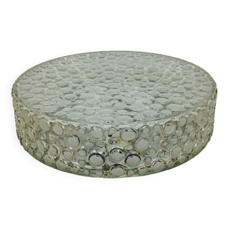 Plafonnier années 50 verre moulé rond, métal noir