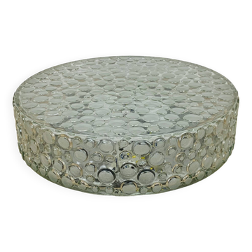 50s ceiling light, round molded glass, black metal