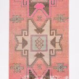 3x10 Salmon & Brown Ikat Pattern Vintage Runner Rug, 82x312Cm
