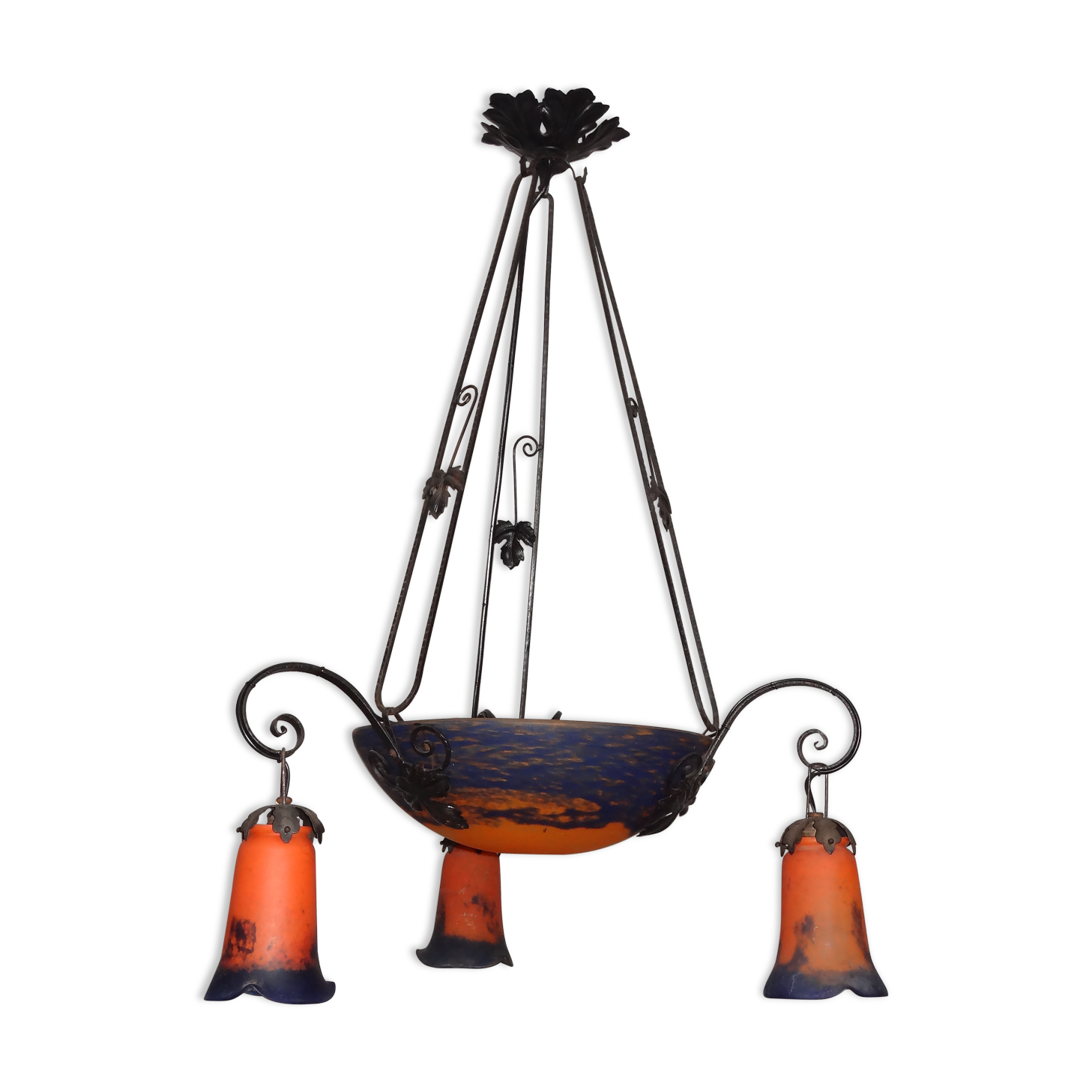 Art Deco Lustre Noverdy France in beaten iron