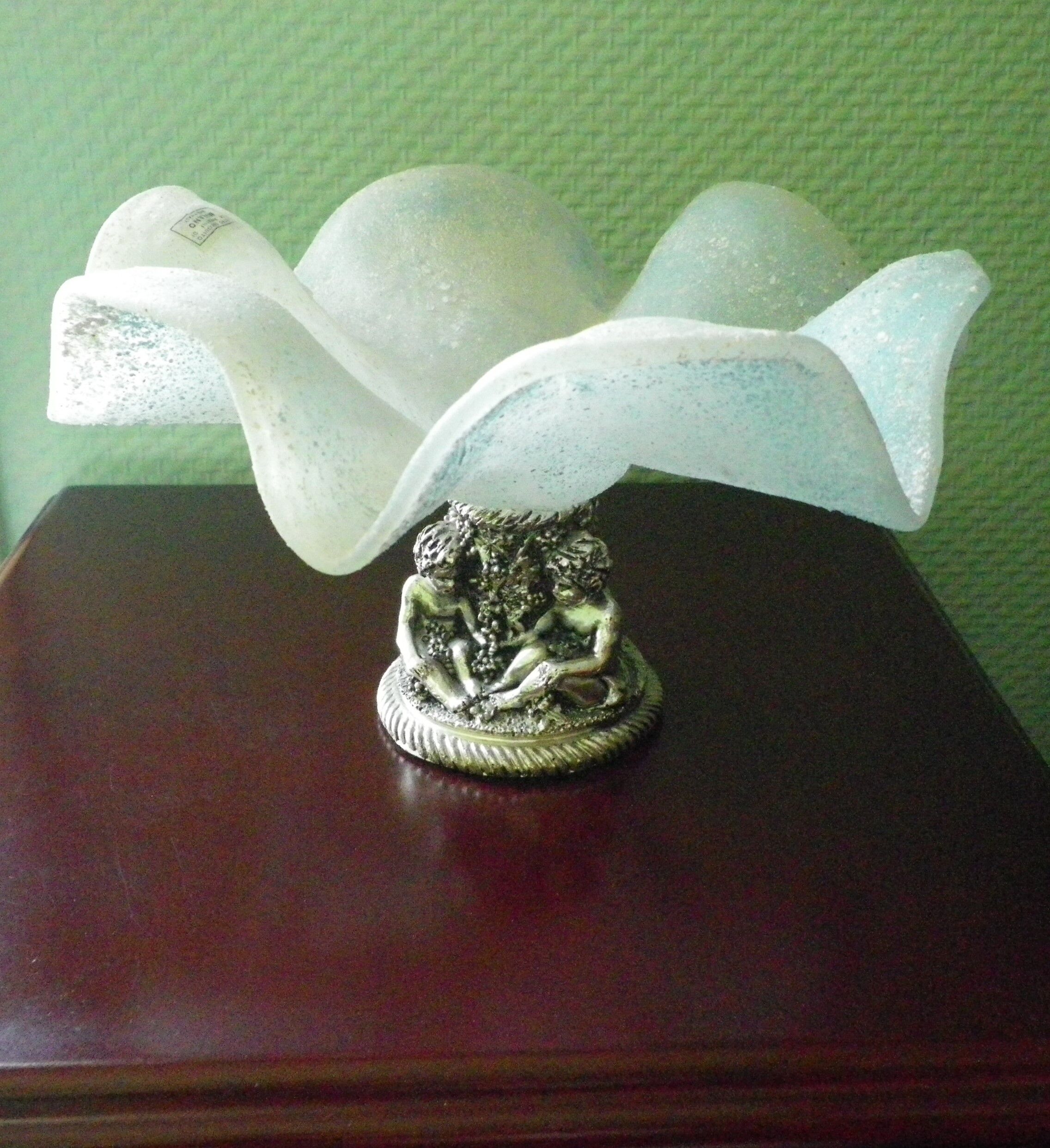 Fruit cup with silver metal foot, Murano granite glass "Vetro eseguito da maestri di Murano"