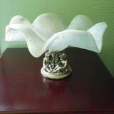 Fruit cup with silver metal foot, Murano granite glass "Vetro eseguito da maestri di Murano"