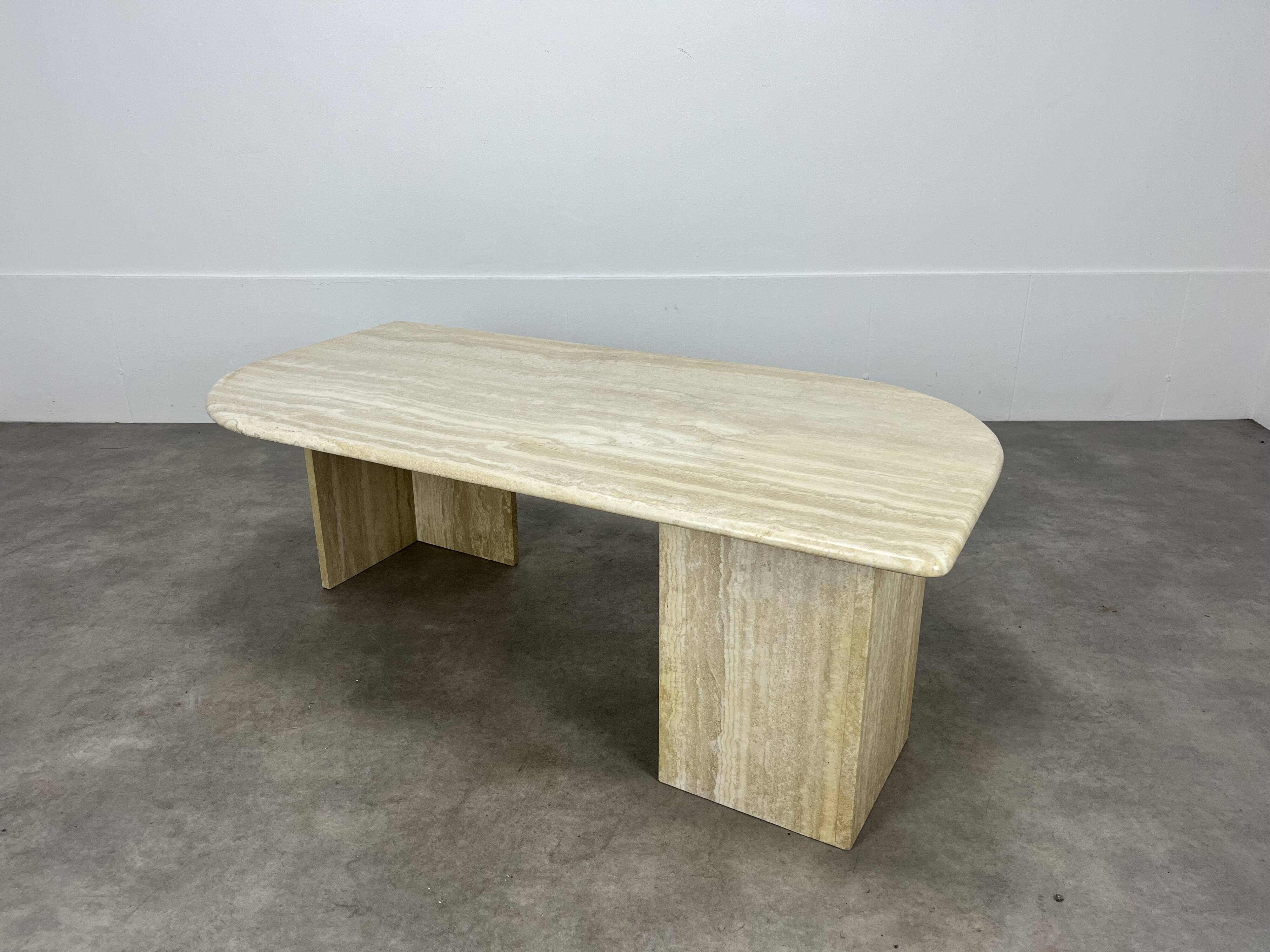 Travertine rectangular coffee table with rounded edges