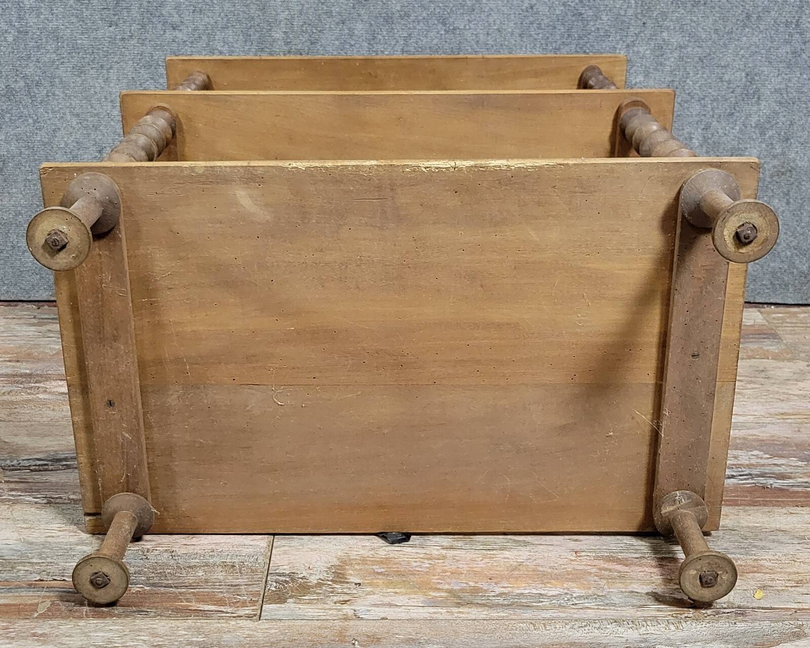 Natural wood display shelf with three tiers