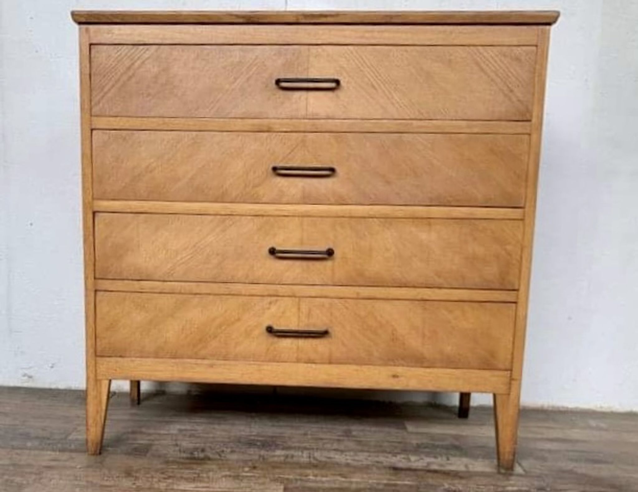 Commode à 4 tiroirs en chêne clair vintage des années 1950