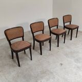 Lot de 4 chaises Thonet art déco 1930, tissu et noyer