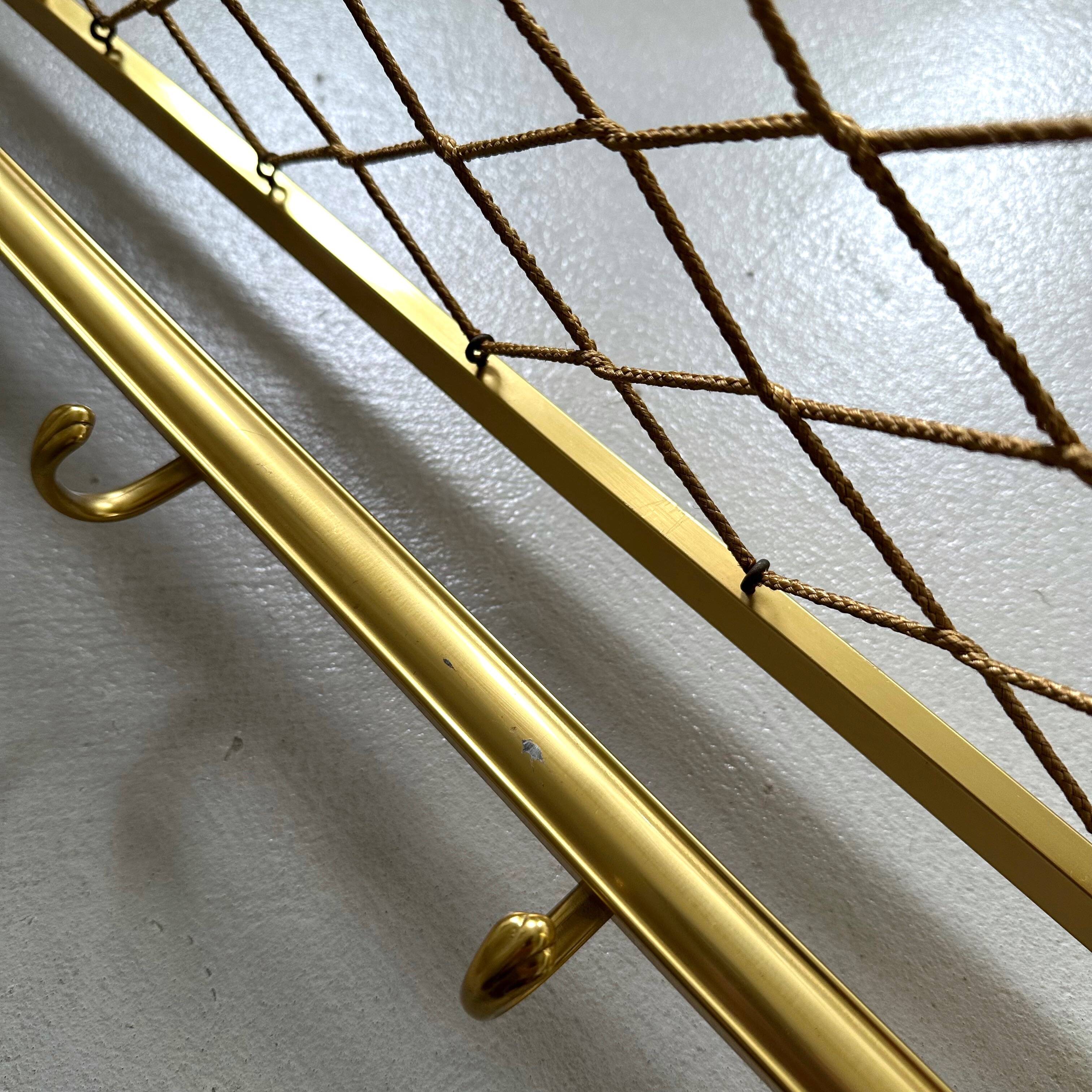 Large mid-century wall coat rack golden