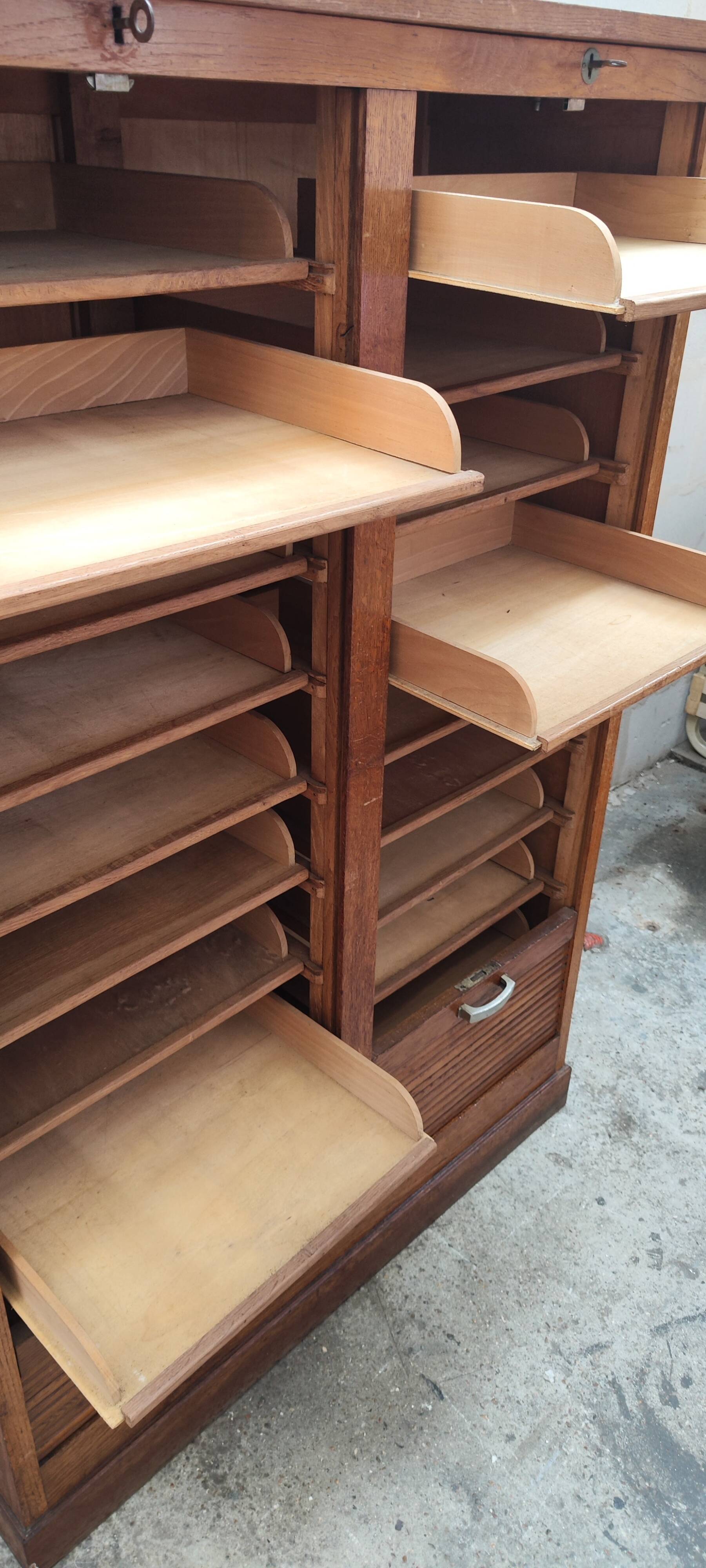 old double filing cabinet with curtains in oak professional furniture