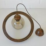 Wooden hanging light / vintage handmade rustic pendant lamp 1970's