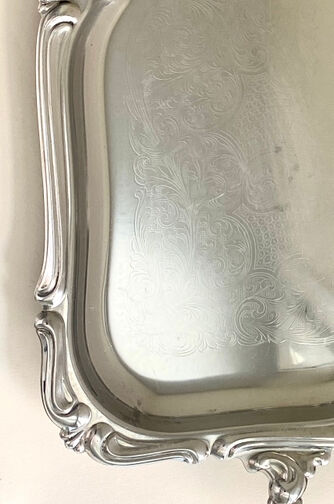 Baroque stainless steel tray Alessi