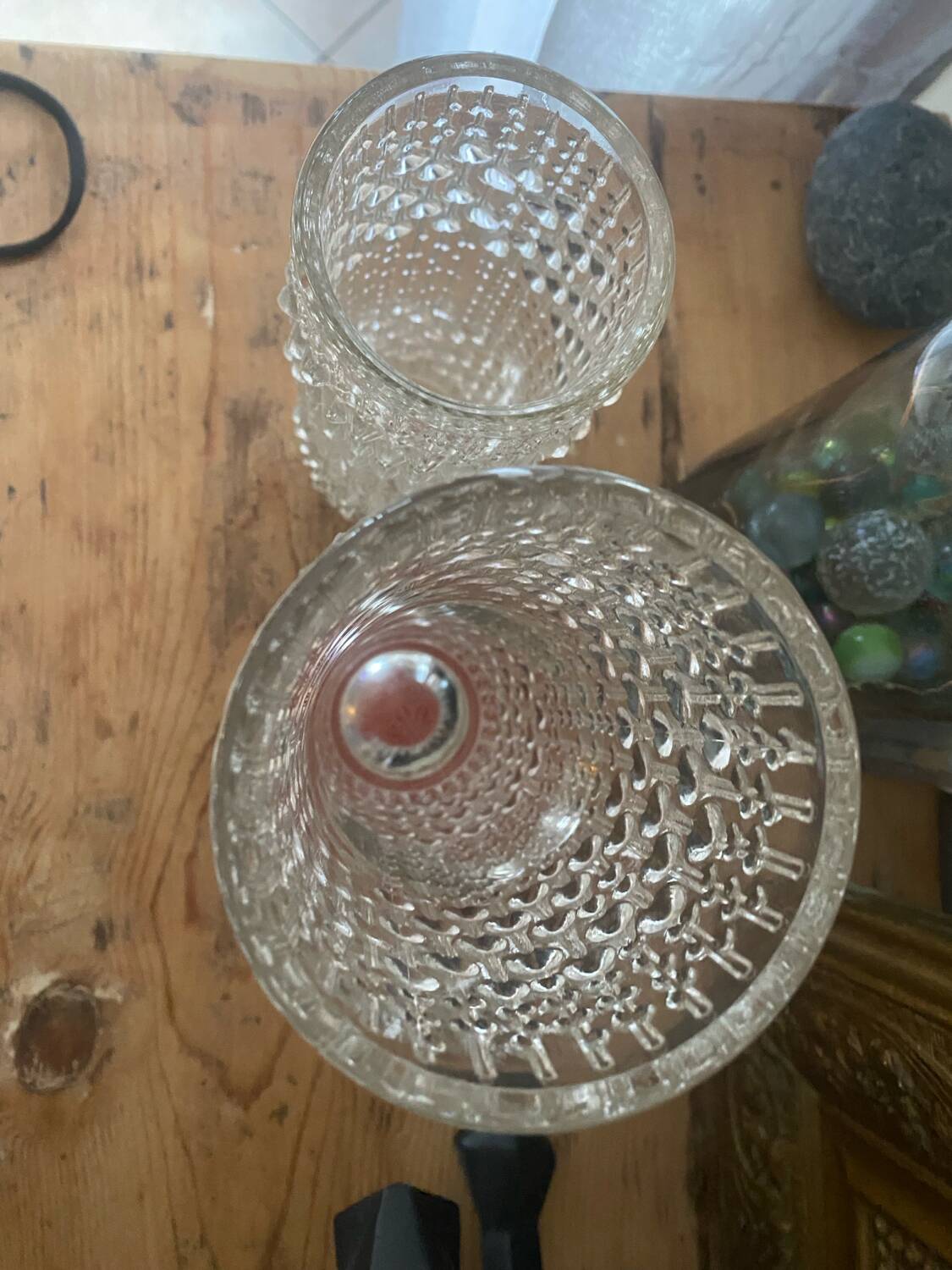 2 Pressed Crystal Roller Vases