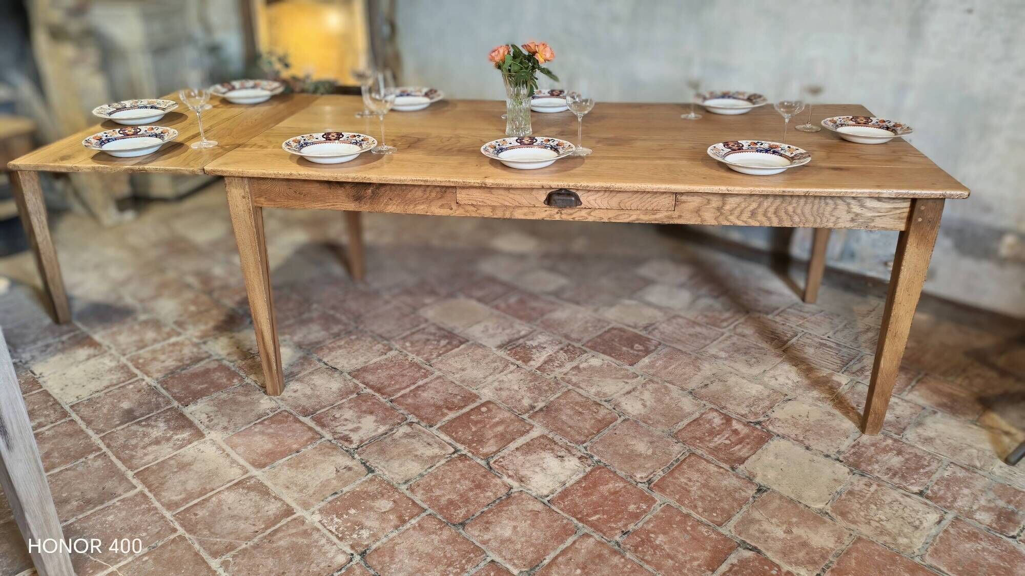 Large authentic farmhouse table made of solid French oak.