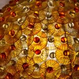 1970 lamp, patinated painted wood, and amber acrylic lampshade 70x28 elec ok;