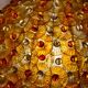 1970 lamp, patinated painted wood, and amber acrylic lampshade 70x28 elec ok;