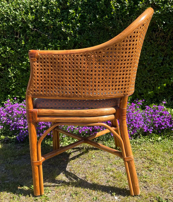 Fauteuil Style Mc Guire en rotin et cannage années 80