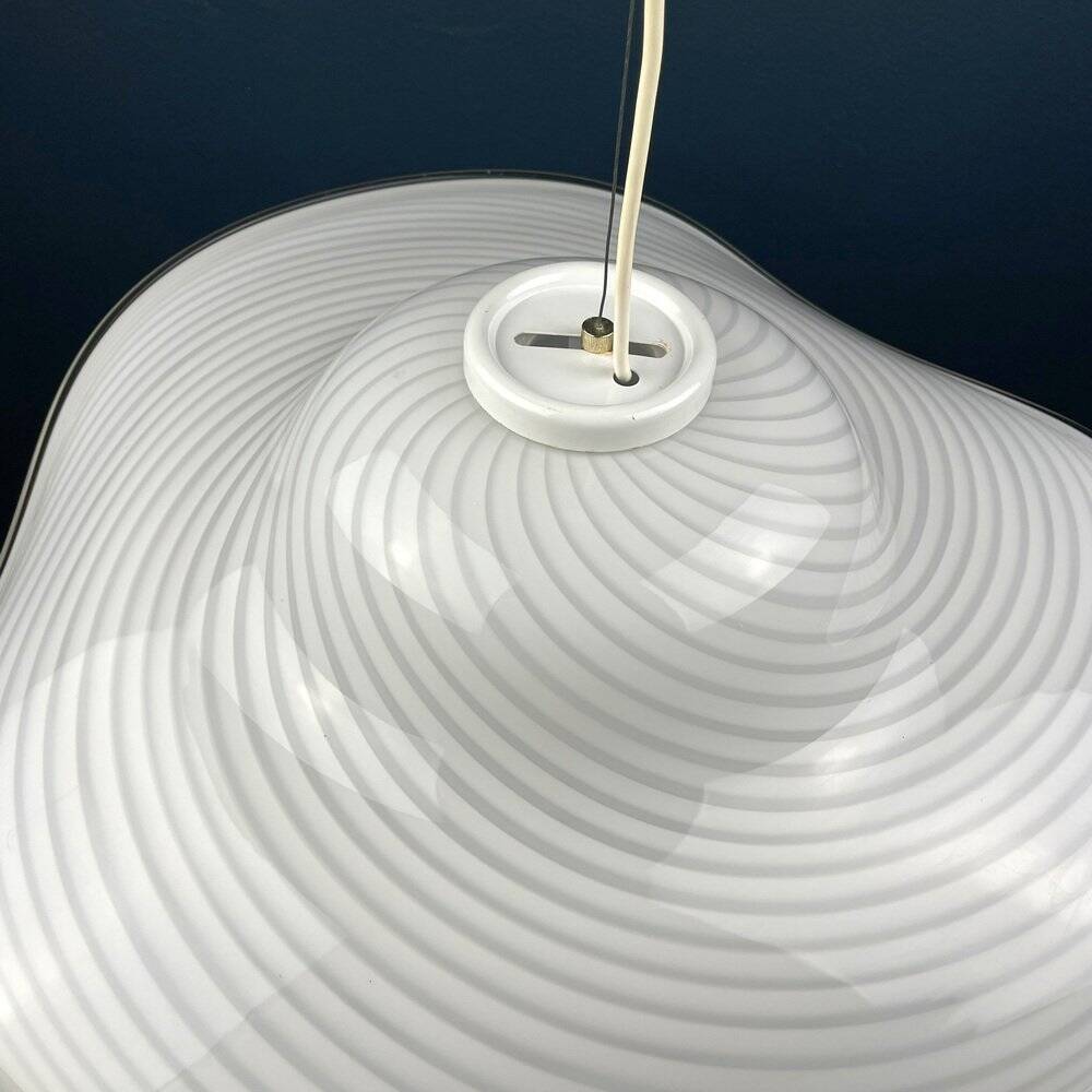 Swirling white Murano glass pendant, Italy, 1970s