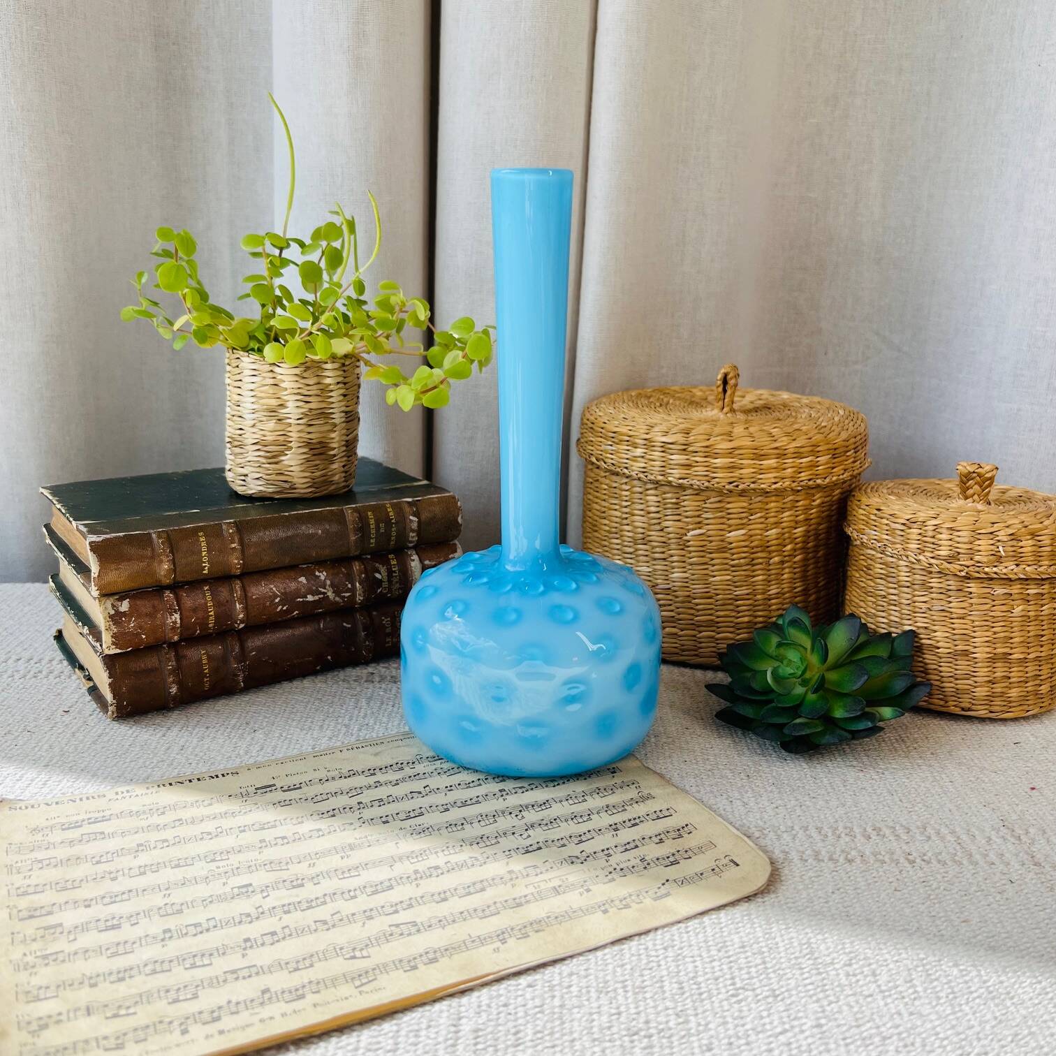 Blue opaline soliflore vase