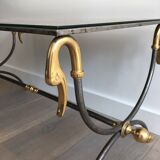 Coffee table in brushed steel and brass