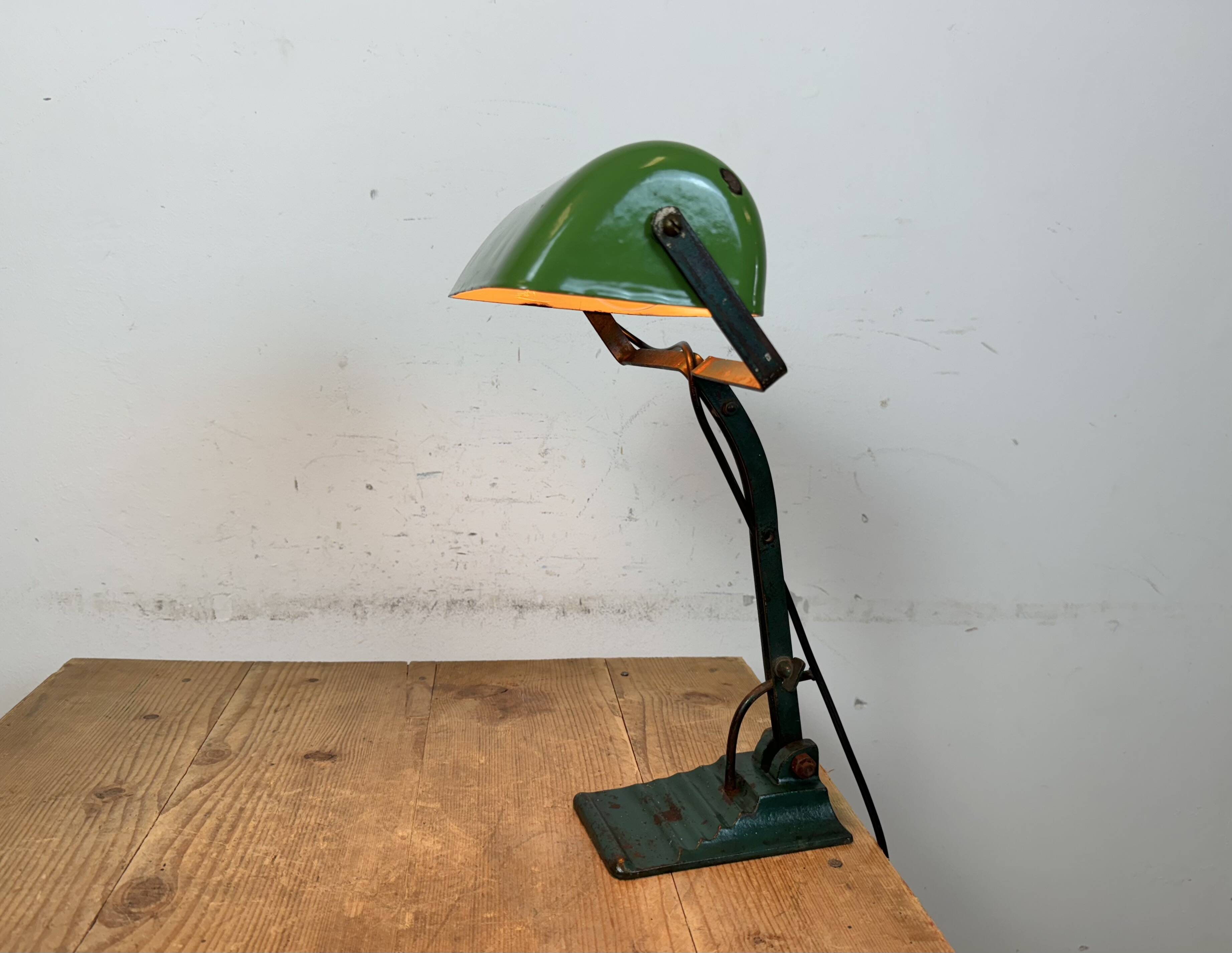 Vintage Green Enamel Bank Lamp, 1950s