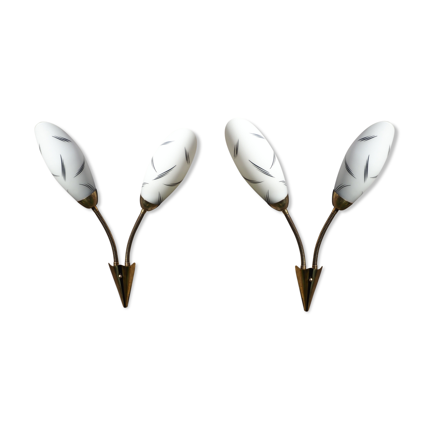 Pair of double opaline and brass wall lights from the 1960s-1970s.