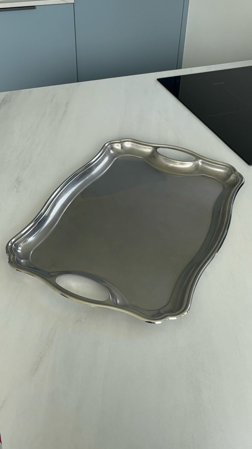 Stainless steel serving tray – Vintage silver-plated metal dish French design