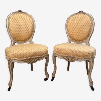 Pair of louis xv style chairs lacquer wood epoch xixth