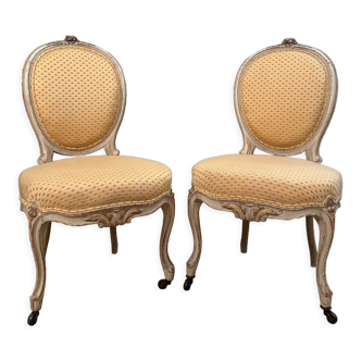 Pair of louis xv style chairs lacquer wood epoch xixth