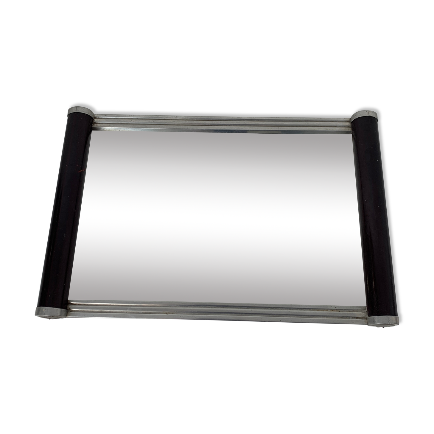 Mirror tray Art Deco old wooden handle aluminum baguette 1930 1940