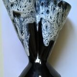 Vase vintage double col en grès flammé fond bleu 373