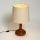 Beautiful minimalist 80s DOMUS teak table lamp with original wild silk fabr