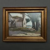 Pastel on cardboard by Désiré Lucas representing a Morbihan chapel