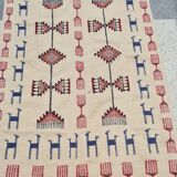 Tapis kilim beige à motifs multicolores fait main en pure laine