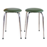 Pair of stools in chrome and bottle green skai, Made in France, Registered Model, 1970