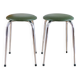 Paire de tabourets en chrome et skaï vert bouteille, Made in France, Modèle Déposé, 1970