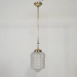 Art Deco pendant lamp with matt glass shade and brass fixture, 1930s