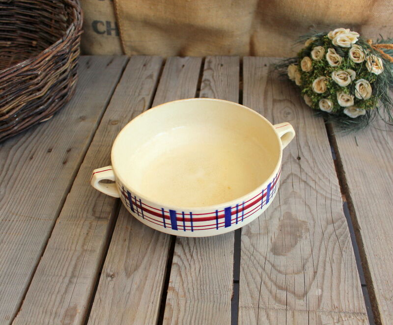 Ancient Ceramic Salad with Handles signed Saint-Amand