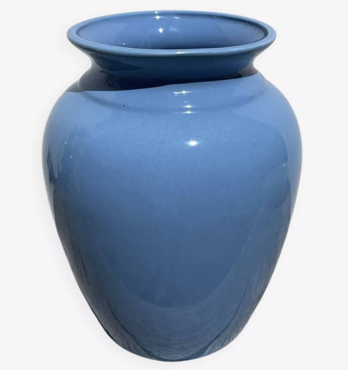 Vase balustre en céramique bleu uni minimaliste