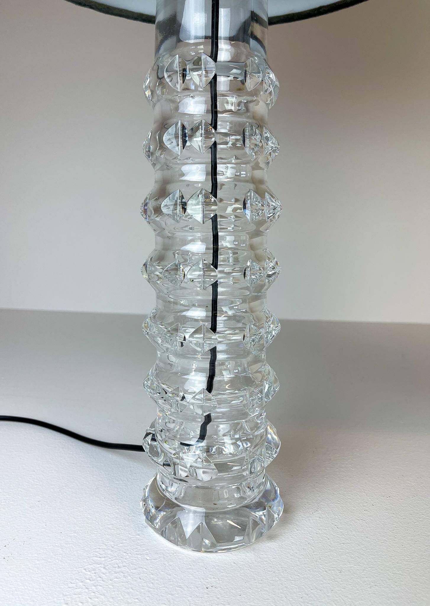 Pair of mid-century crystal lamps by Carl Fagerlund for Orrefors Sweden, 1970s.