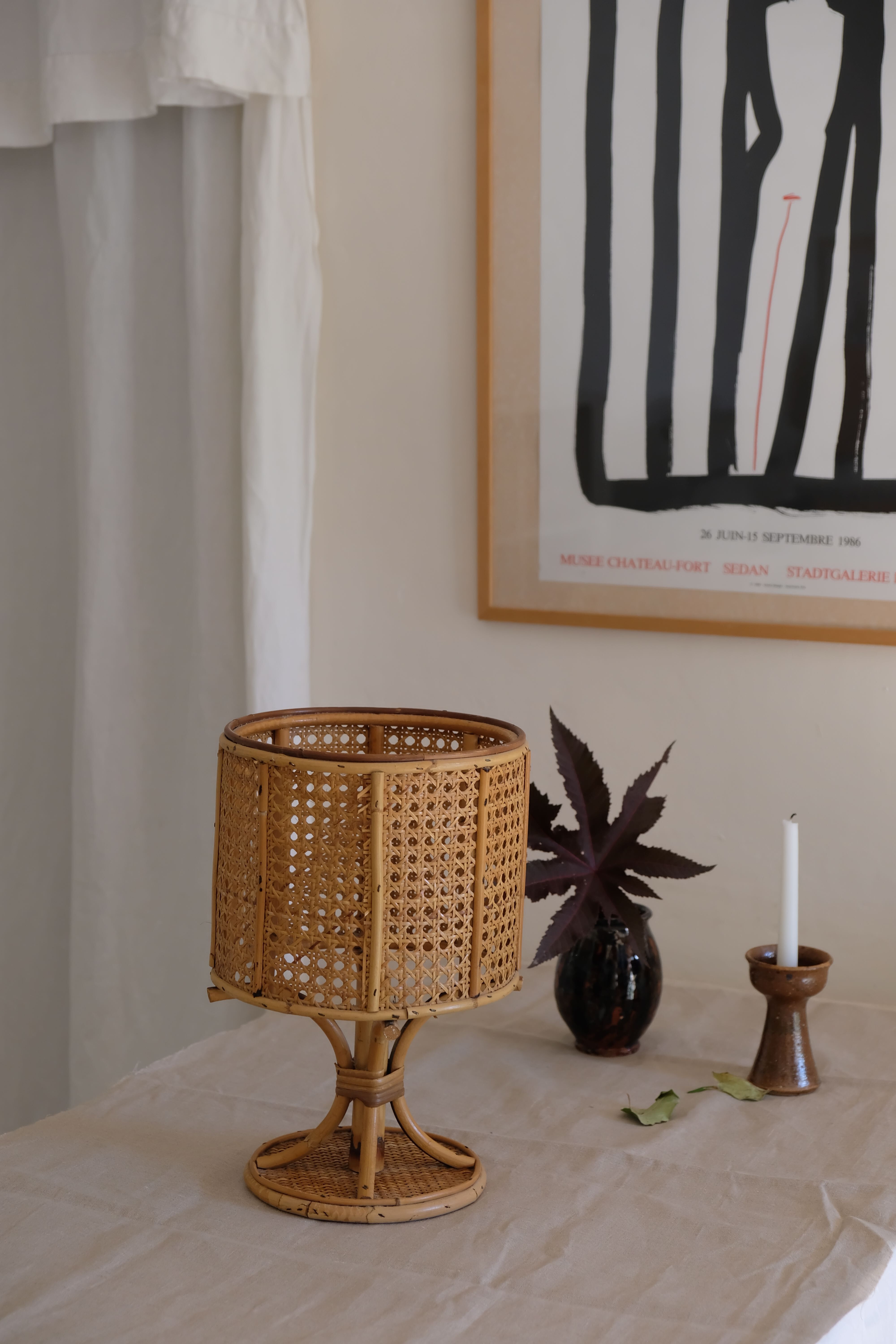 Rattan table lamp 50s piece signed