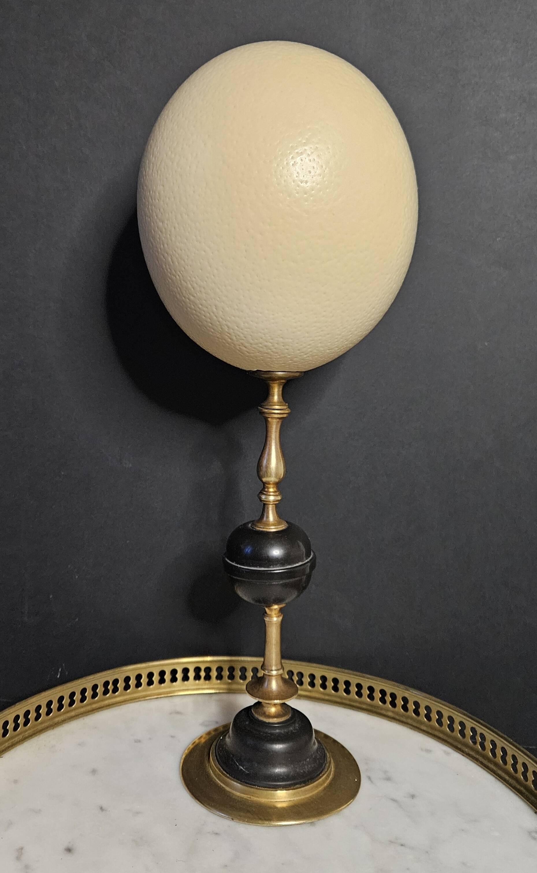 Ostrich Egg, Brass and Black Marble Base (20th century) H: 35 cm | Collection