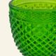 Six green glass wine glasses, Marinha Grande (IVIMA), diamond point.