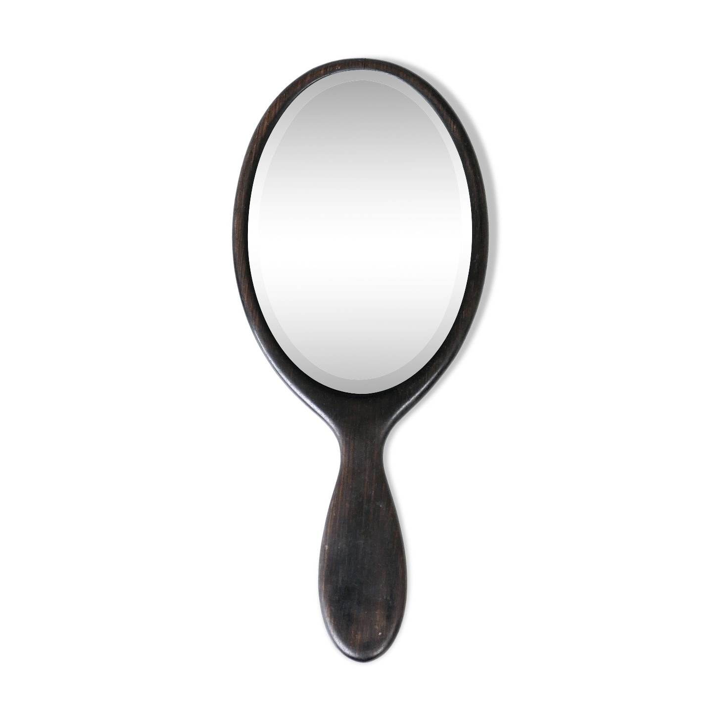 Napoleon III bevelled hand mirror in ebony, 30.5 x 13 cm